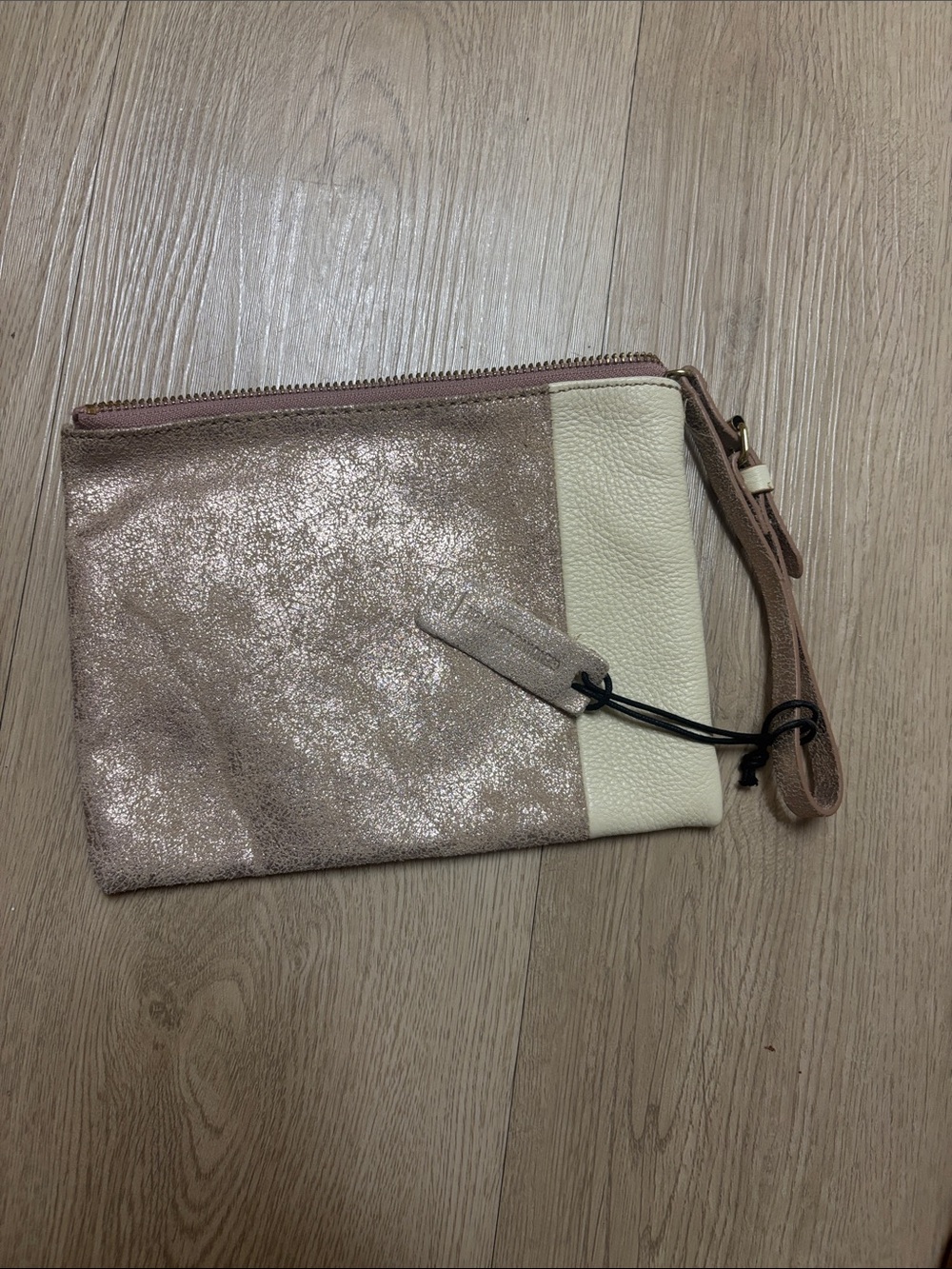 GAP Leather Metallic Blush and Cream Wristlet Clutch